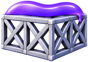 The Lattice mark: a titanium X-braced frame with a purple jelly cap.